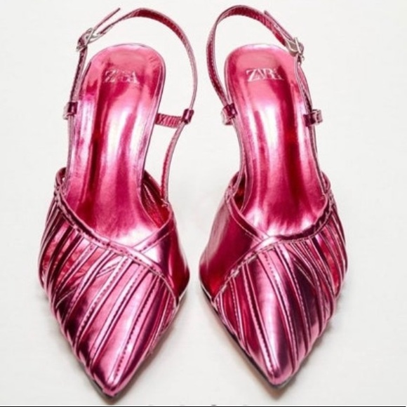 ZARA Metallic Pink Pointed High Heel Shoes With Medium Heel Size 41, 38 (F) - Picture 9 of 12